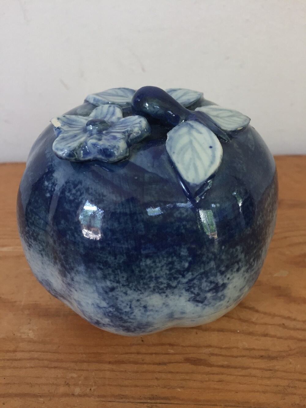 Vtg Handmade Cobalt Blue Porcelain Apple Fruit Decor Figurine Sculpture Art 3.5"